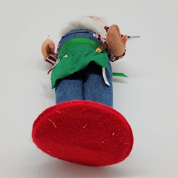 Annalee Workshop Santa Elf Doll In Overalls With Tool Belt Red Hat 2010 - Picture 7 of 8